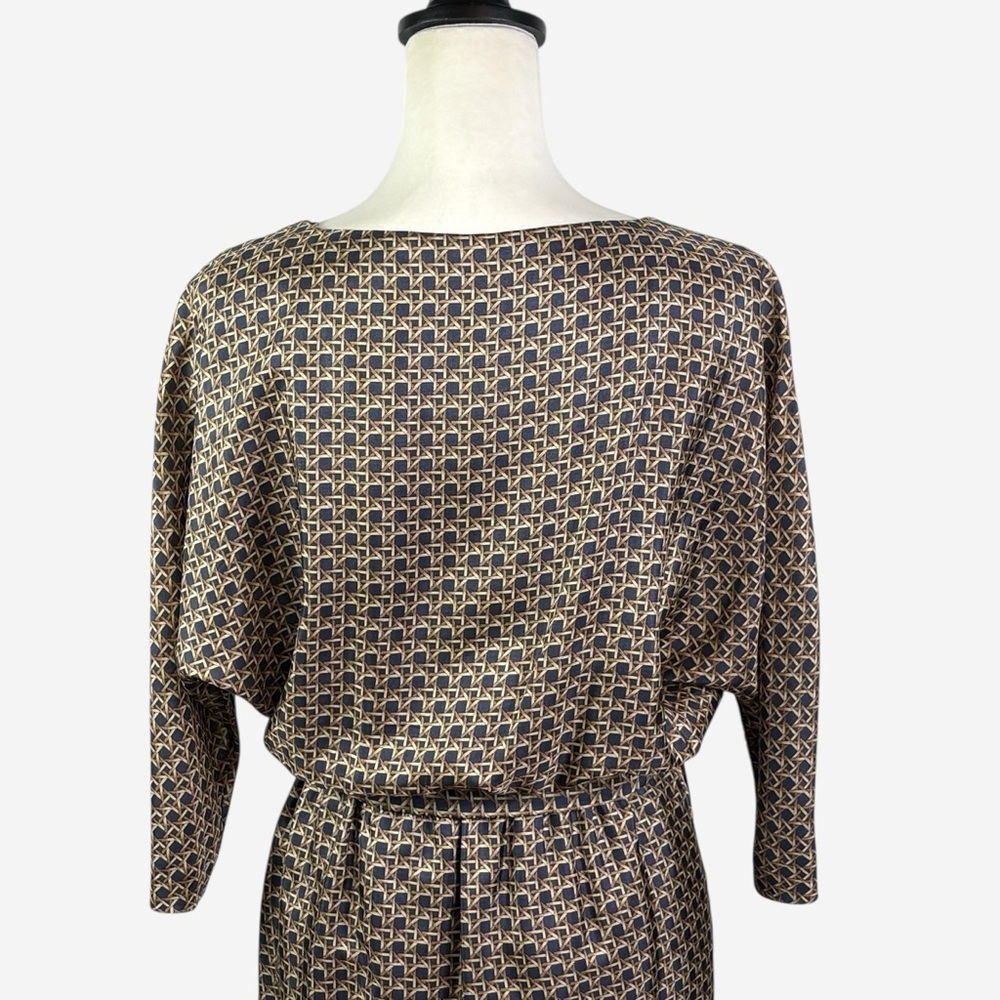 Brooks Brothers Pure Silk Rattan Geometric Print Dress Size 4 Silk Lined Belted - Picture 7 of 13